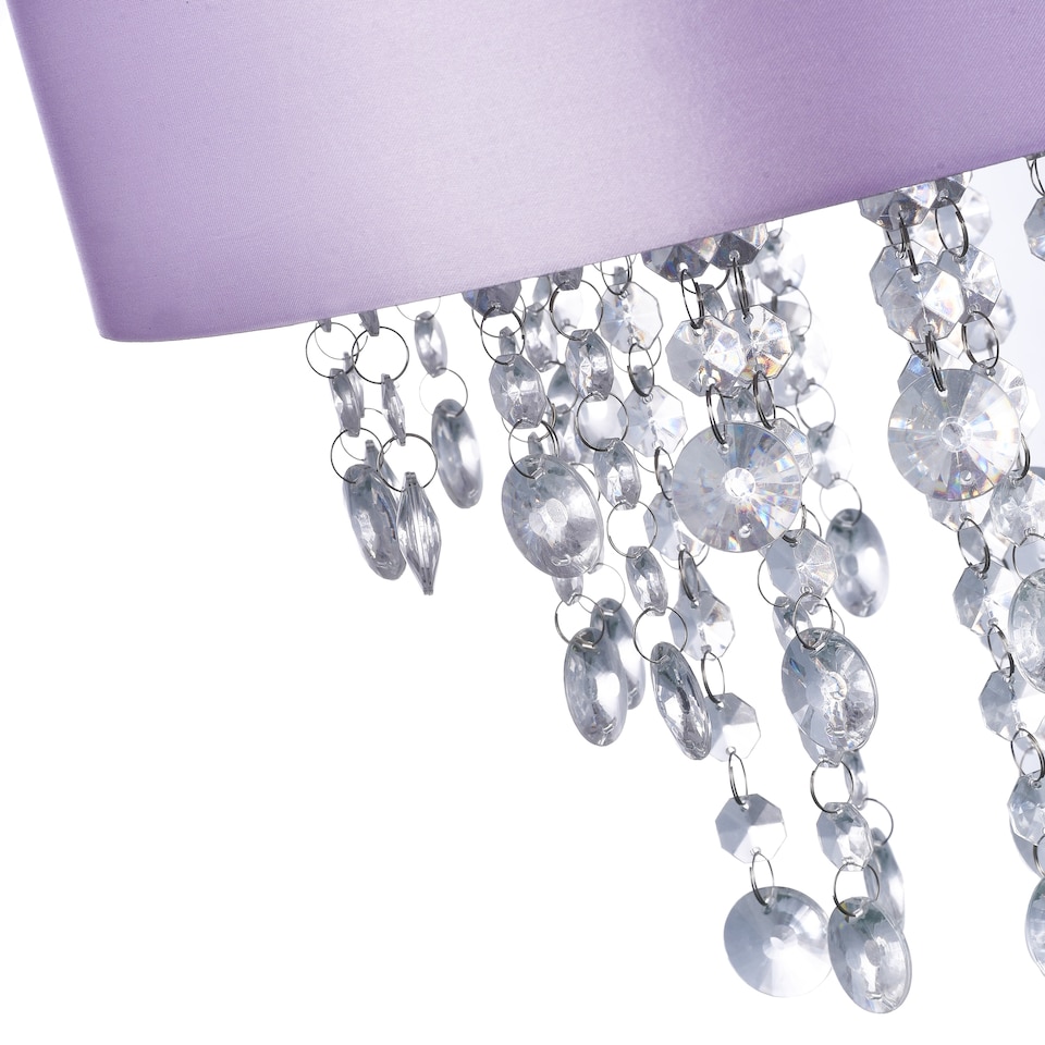 image 1 of Modern Lilac Satin Fabric Pendant Light Shade with Transparent Acrylic Droplets | Purple