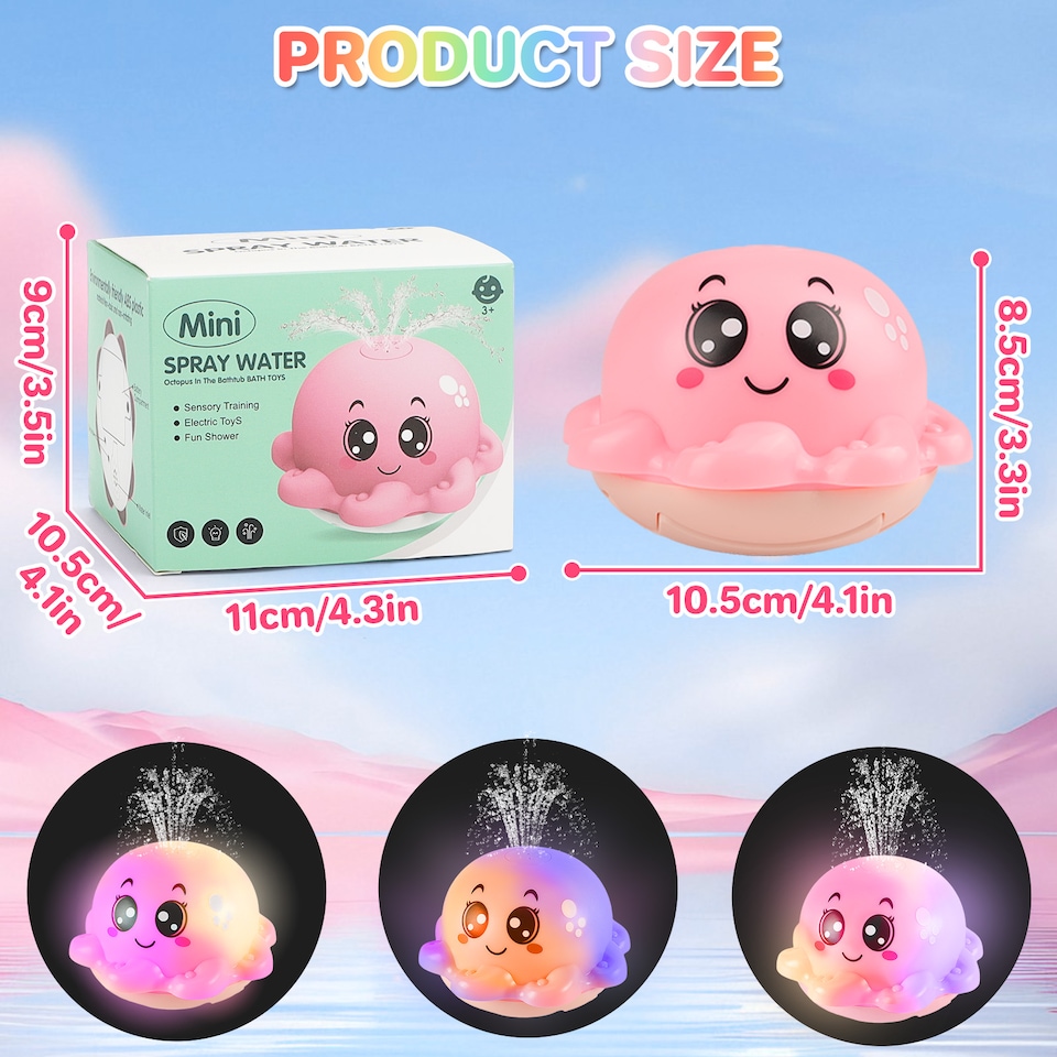 image 1 of Octopus Bath Time Toy for Babies Toddler Light Up Floating Fountain with Spraying Water Multicolour LED Lights (Blue)