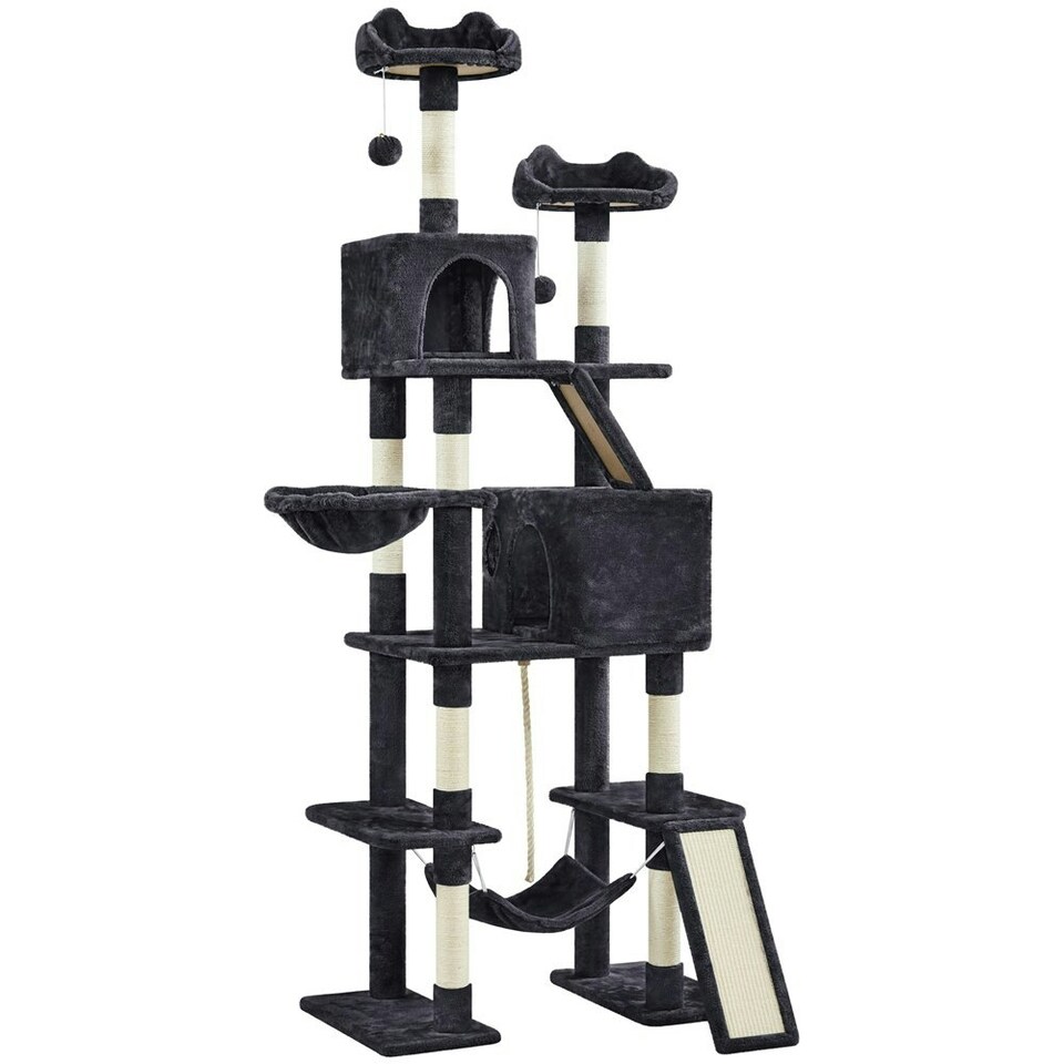 image 1 of Yaheetech 209 cm Large Cat Tower with 2 Cozy Condos Black