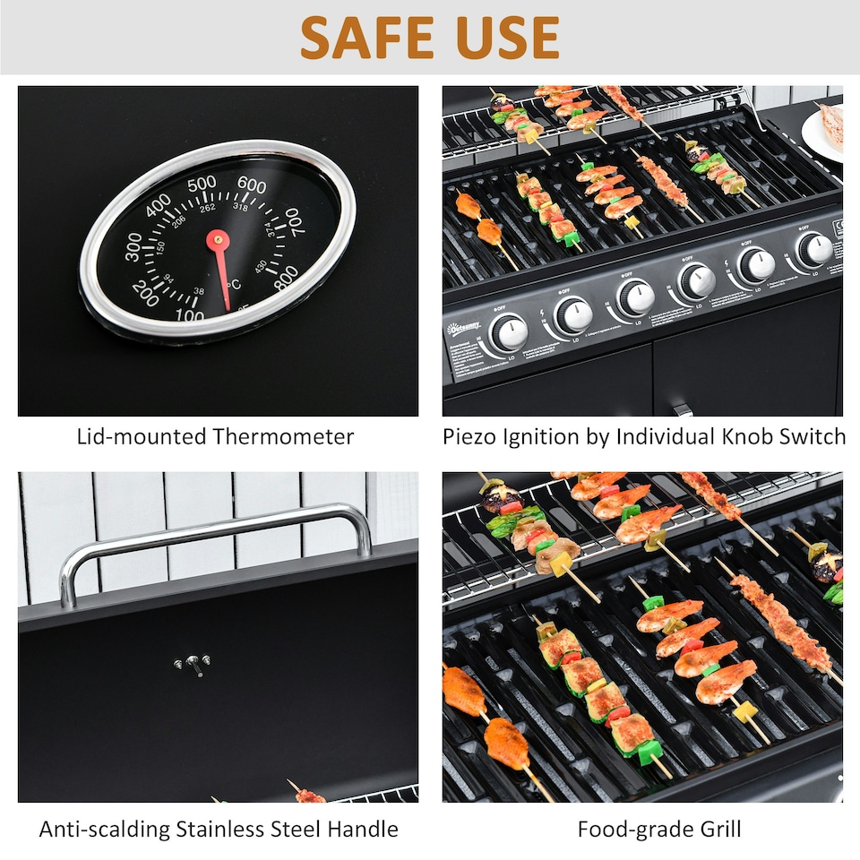 image 1 of Outsunny 6+1 Burner Gas BBQ Grill Garden Barbecue with Wheels, Cabinet