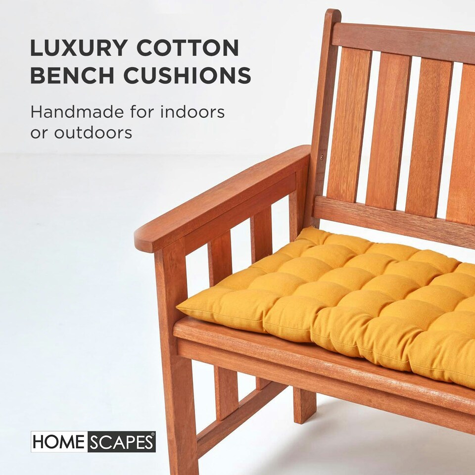 image 1 of Homescapes Garden Bench Cushion Luxury 2 Seater 100% Cotton Indoor Outdoor Seat Pad | Yellow | 2 Seater | 1