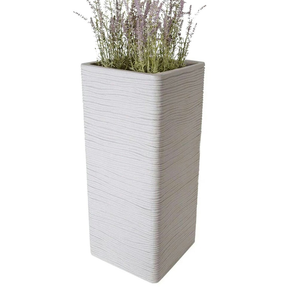 image 1 of 2 x Amalfi Stone Effect Tall Flower Planters For Garden, Home & Patio Areas N/A