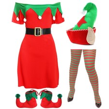 Elf Costume - Dress, Tights, Boots & Hat | Multi | L