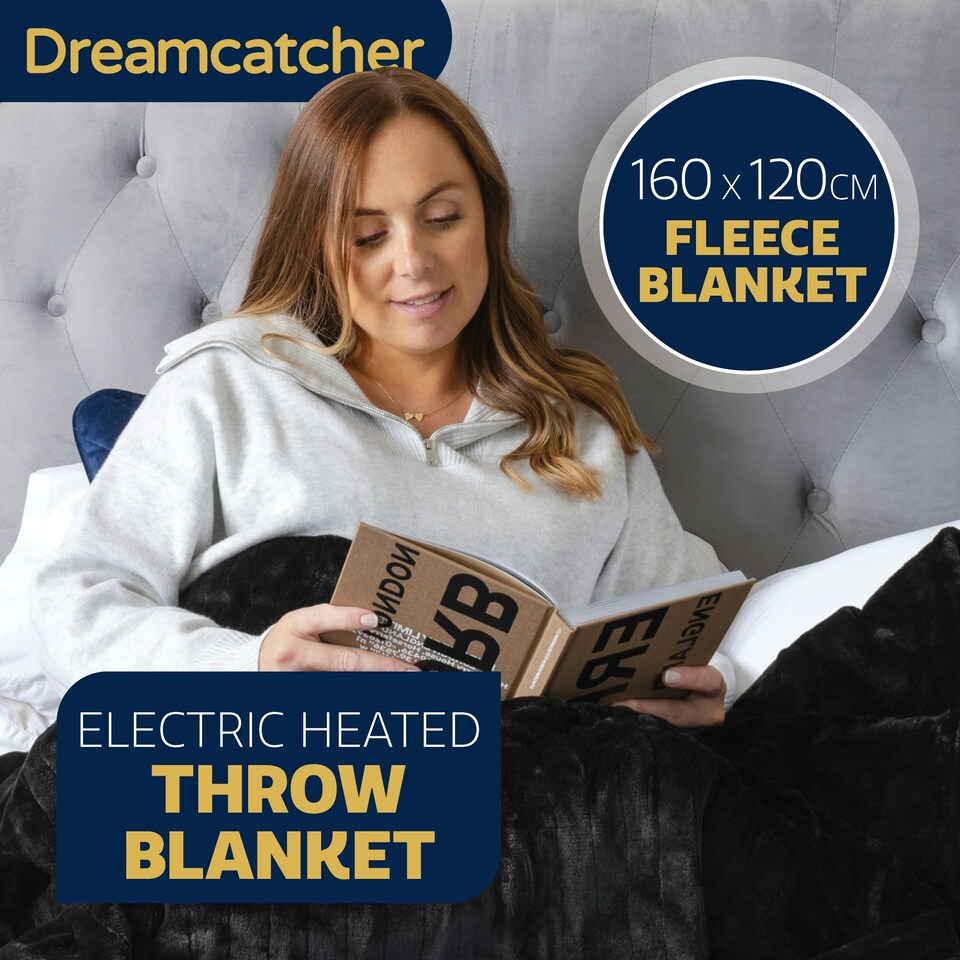 image 1 of Dreamcatcher Black Soft Microfleece Electric Blanket Heated Throw 160x120cm Black
