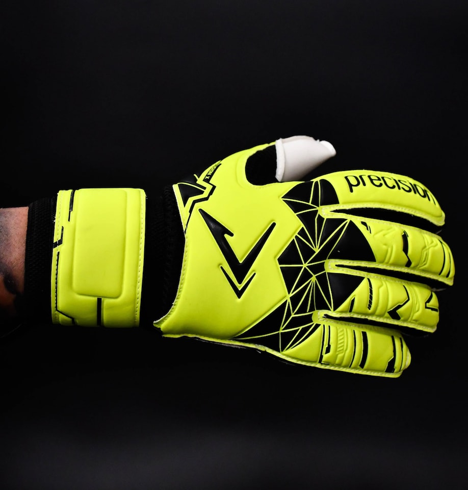 image 1 of Precision Training Fusion X Flat Cut Essential Football Adult's Goalkeeper Gloves, Fluo Yellow, 9
