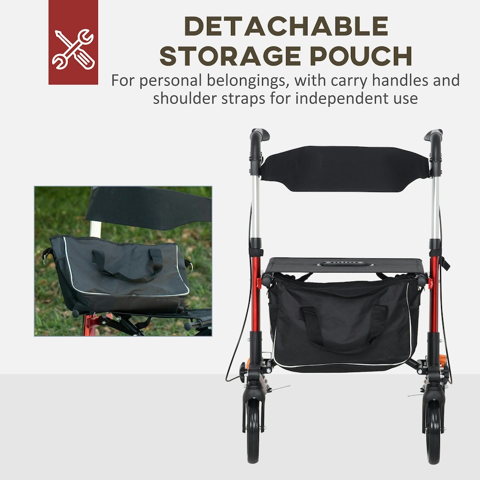 image 1 of HOMCOM Folding Rollator Walker w/ Seat Storage Bag Adjustable Handle for Seniors
