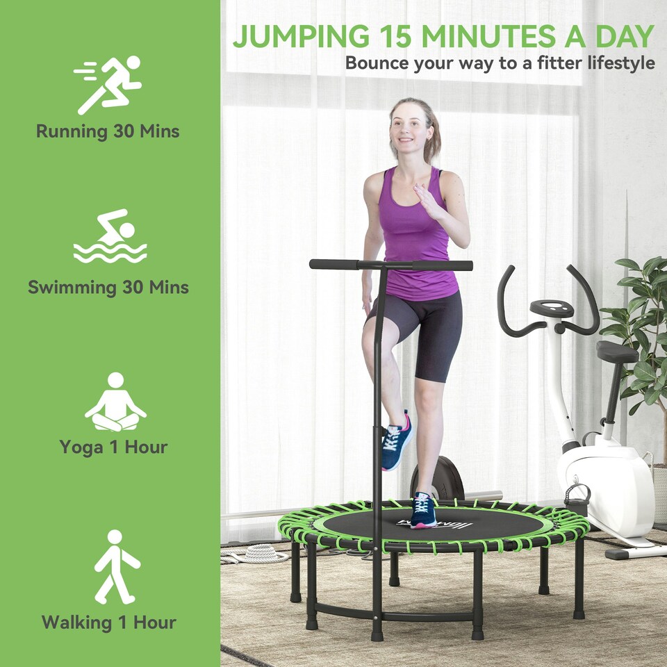 image 1 of HOMCOM Trampoline Outdoor Bouncer Jumper Adjustable Handle, Green