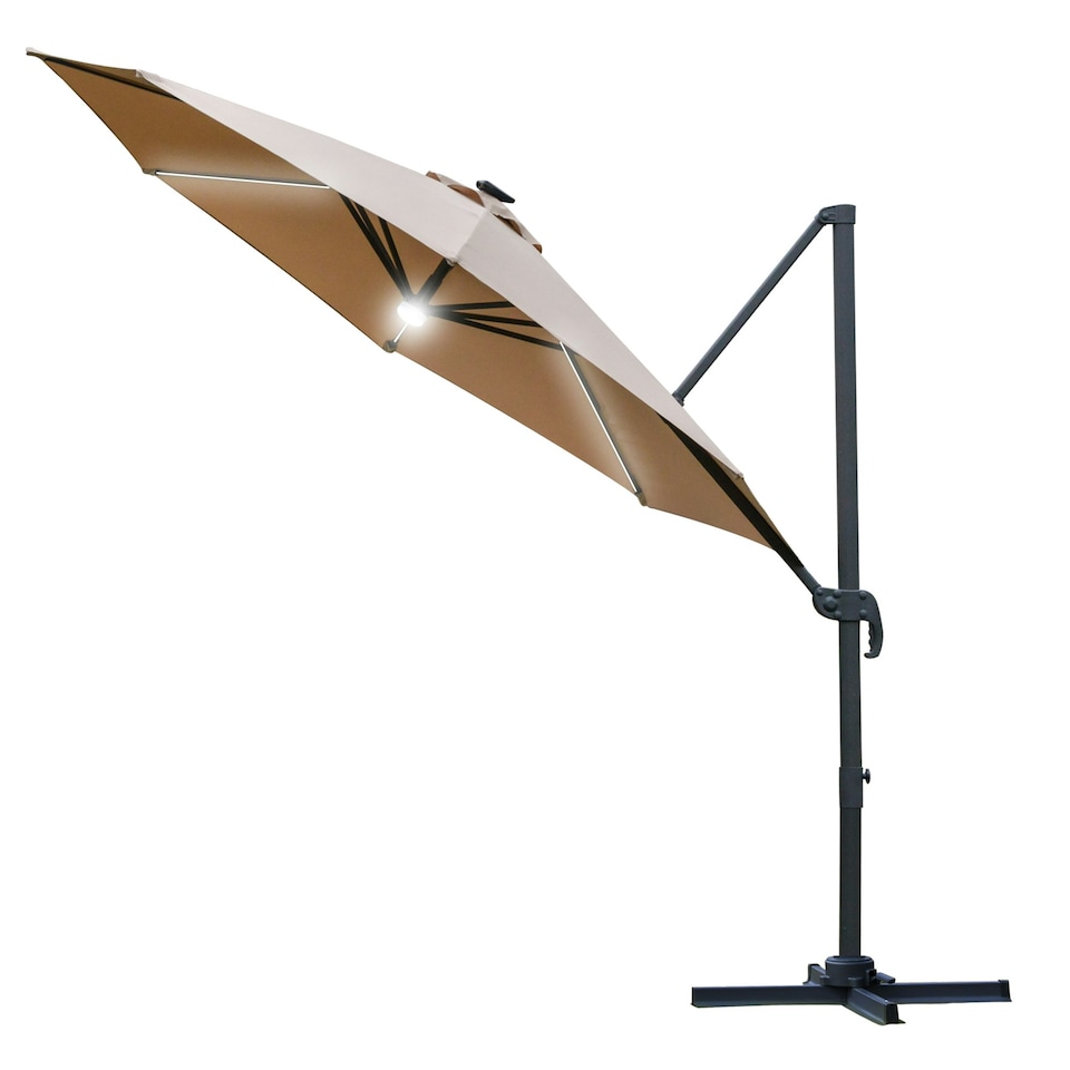 image 1 of Outsunny 3(m) LED Cantilever Parasol Outdoor with Base Lights Brown