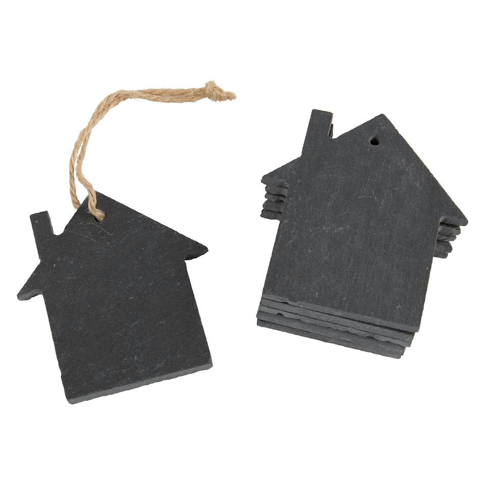 image 1 of Nicola Spring Slate Christmas Tree Decorations - 7 x 7.5cm - House - Pack of 6