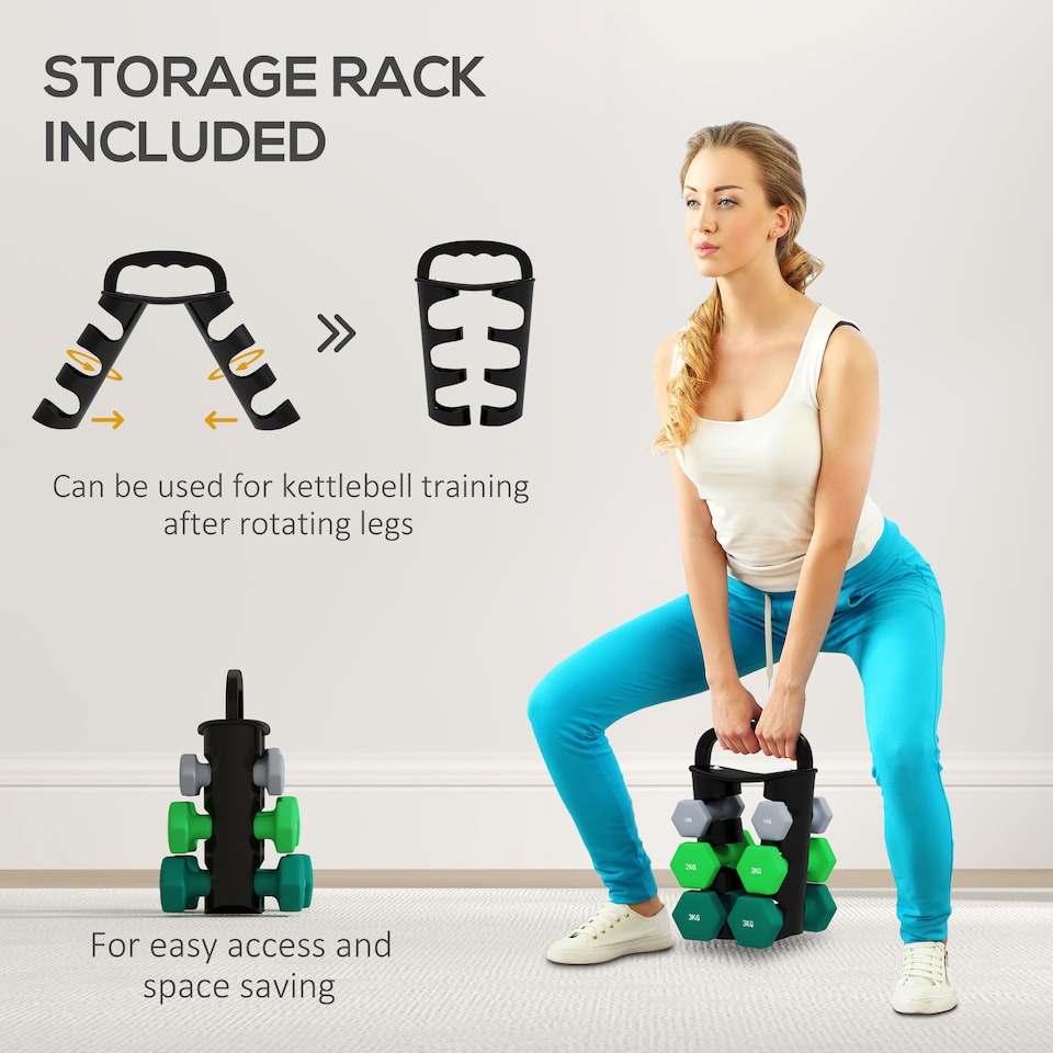 image 1 of SPORTNOW Dumbbells Set with Storage Rack, 2 x 1kg, 2 x 2kg, 2 x 3kg, Grey