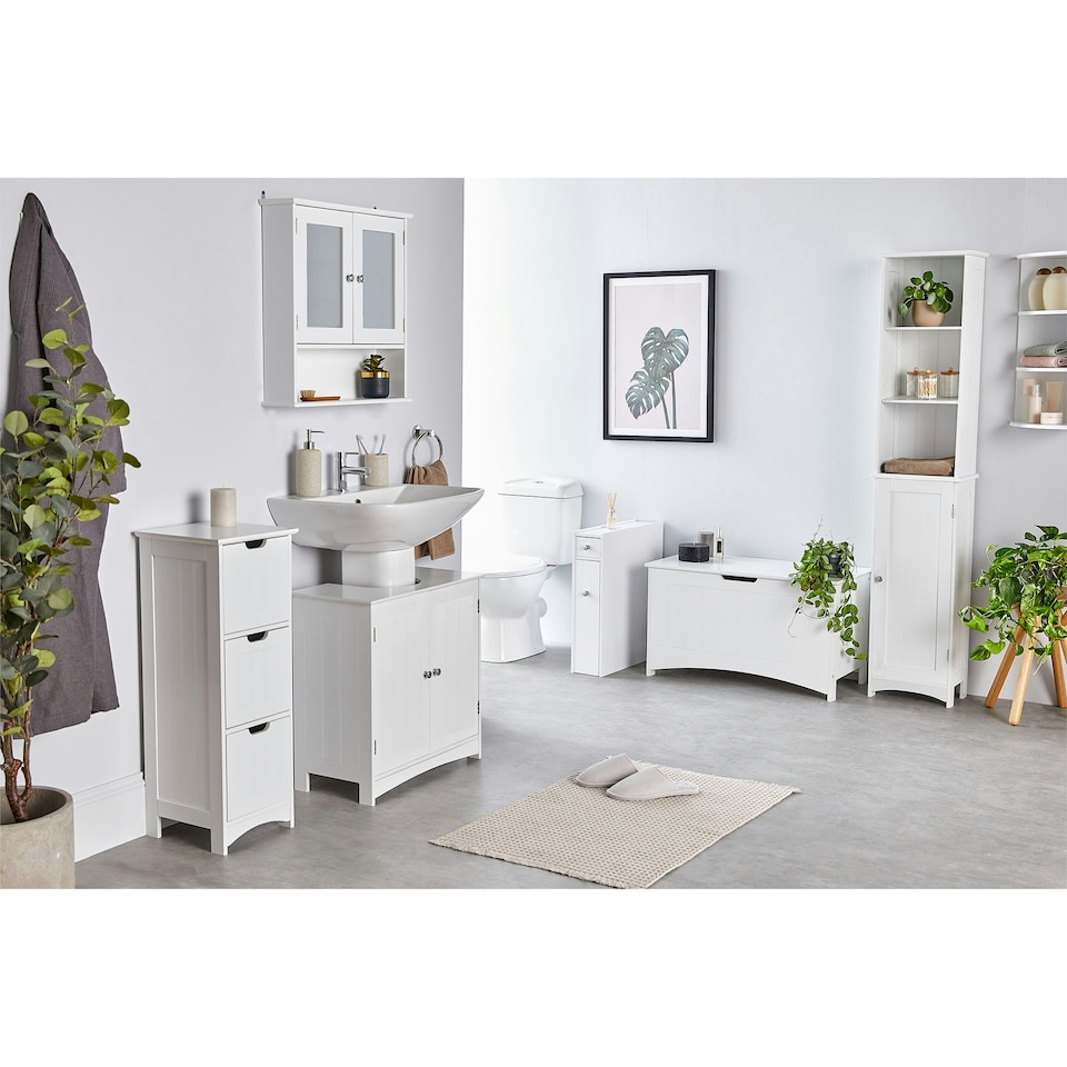 image 1 of VonHaus Holbrook White Tall Bathroom Cabinet Freestanding