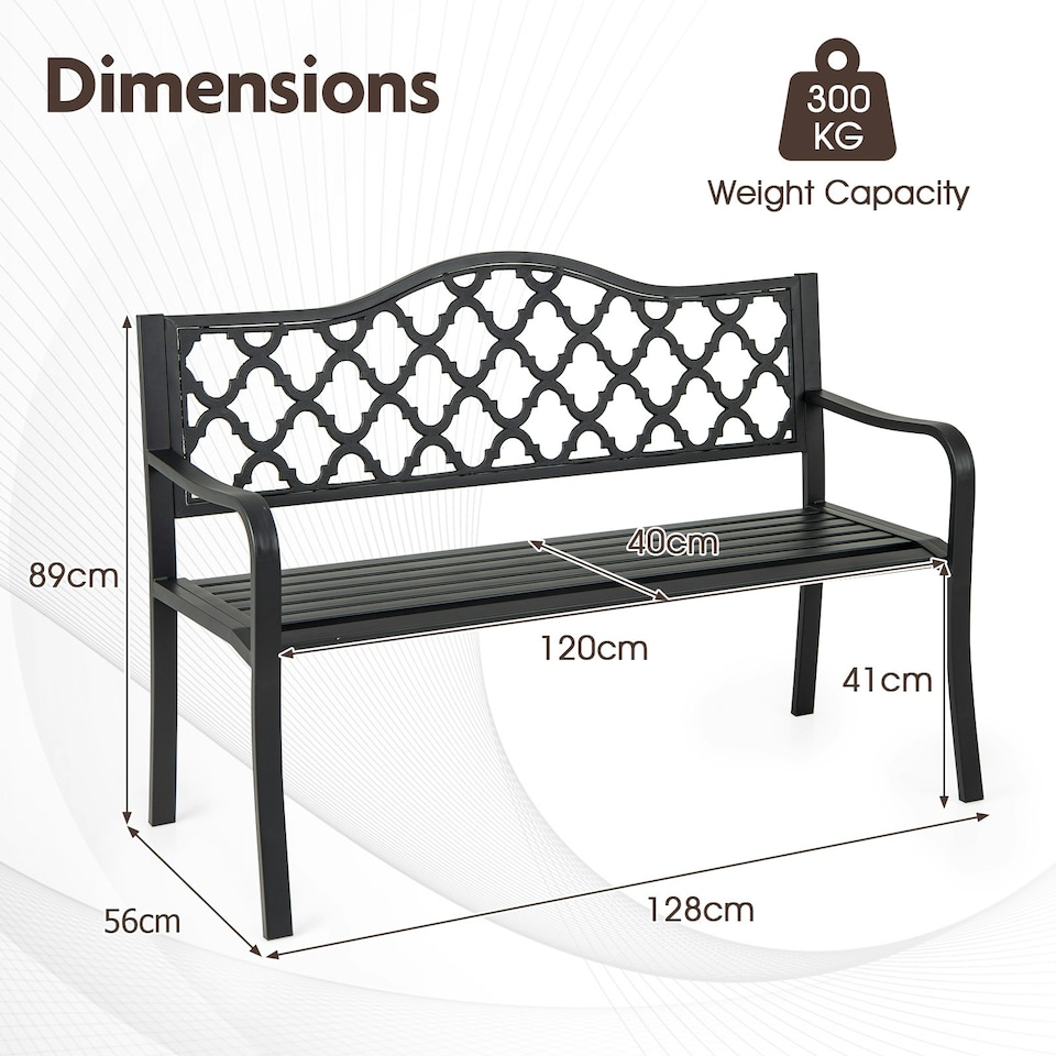 image 1 of COSTWAY 128CM Patio Bench Slatted Metal Garden Loveseat Black