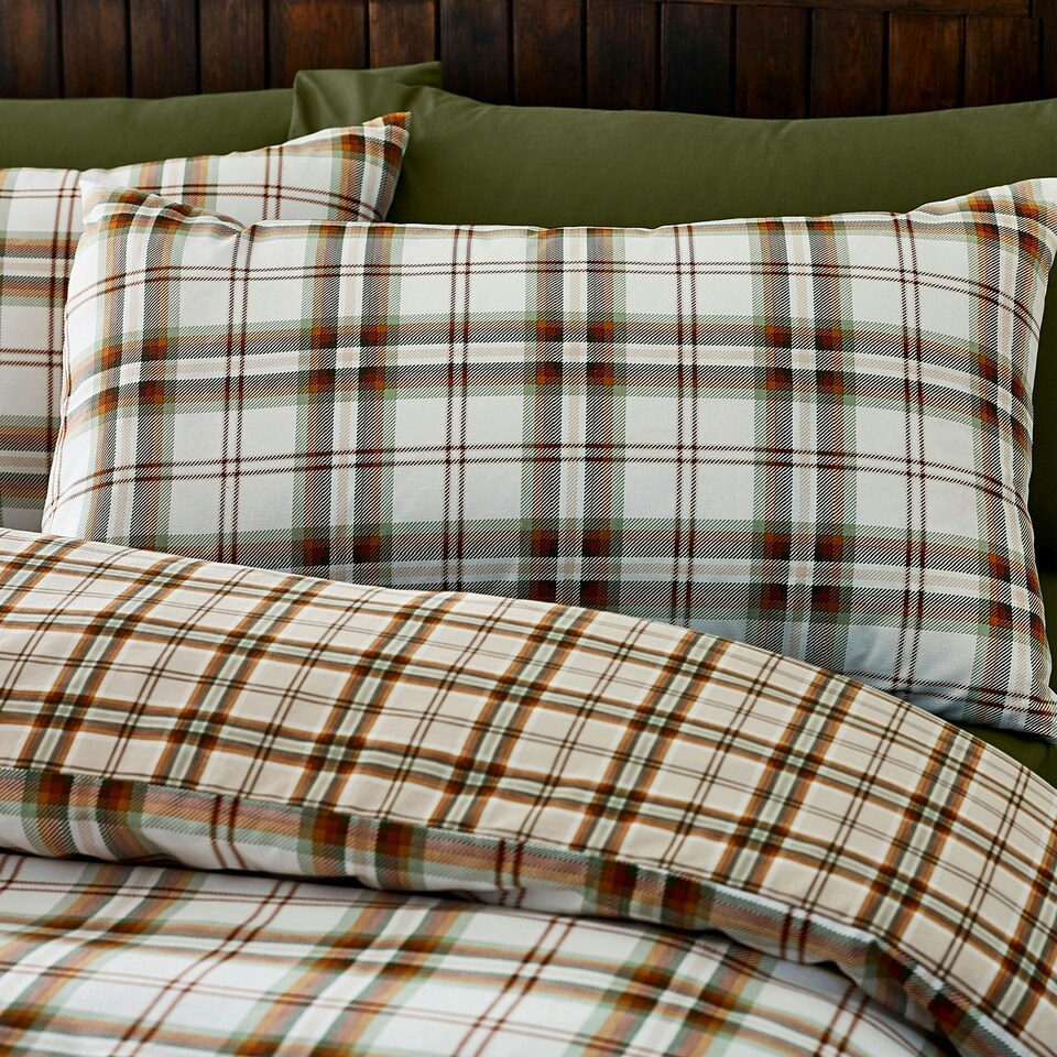 image 1 of Catherine Lansfield Kelso Check Reversible Duvet Cover Set Burnt Orange Orange | Burnt Orange | King