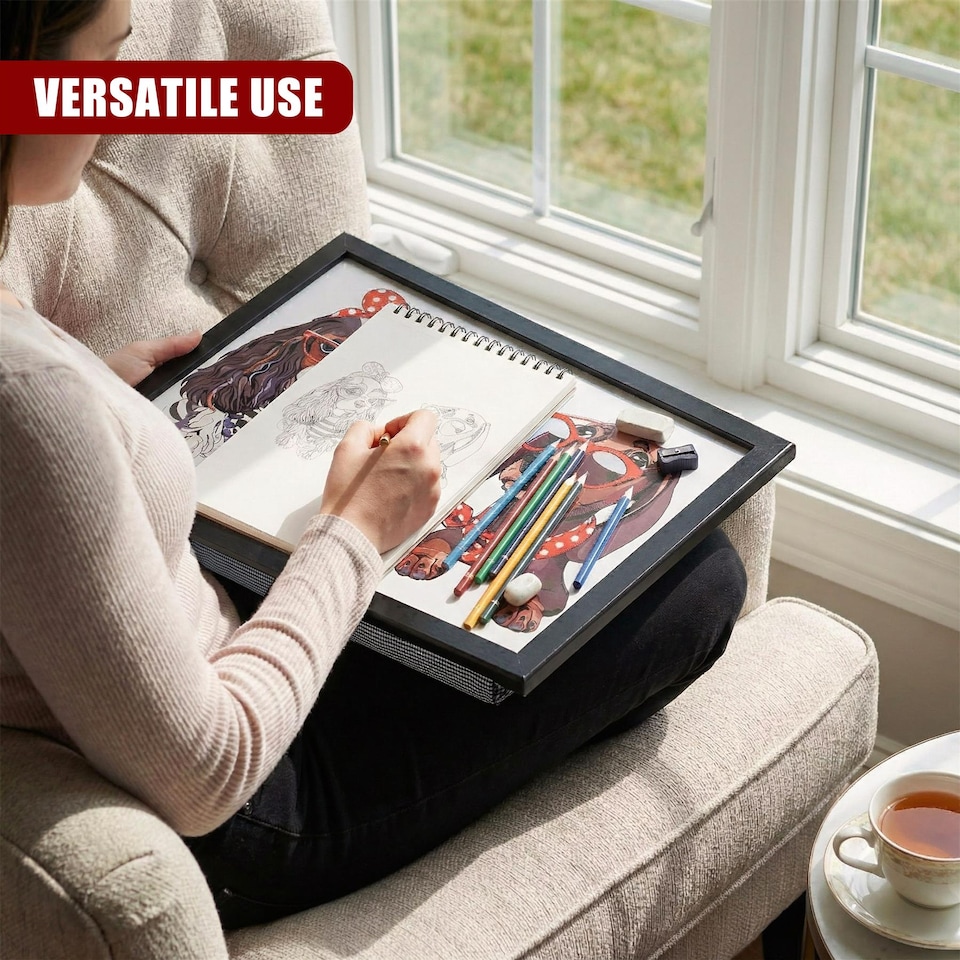 image 1 of GEEZY Keep Calm Stay Classy Wooden Lap Serving Tray with Bean Bag Cushion 44x34cm