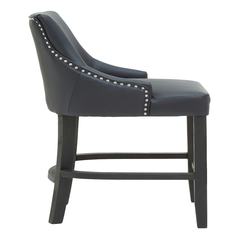 image 1 of Interiors by Premier Black Bar Stool with High Back, Velvet Seat Breakfast Bar Chair, Kitchen Stool with Footrest, Chair for Bar