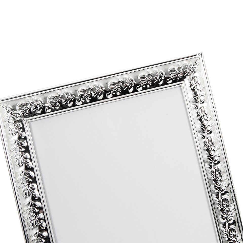 image 1 of Classic Rectangular Silver Plated Metal 5 x 7 Picture Frame with Floral Border | Silver | 5" x 7"