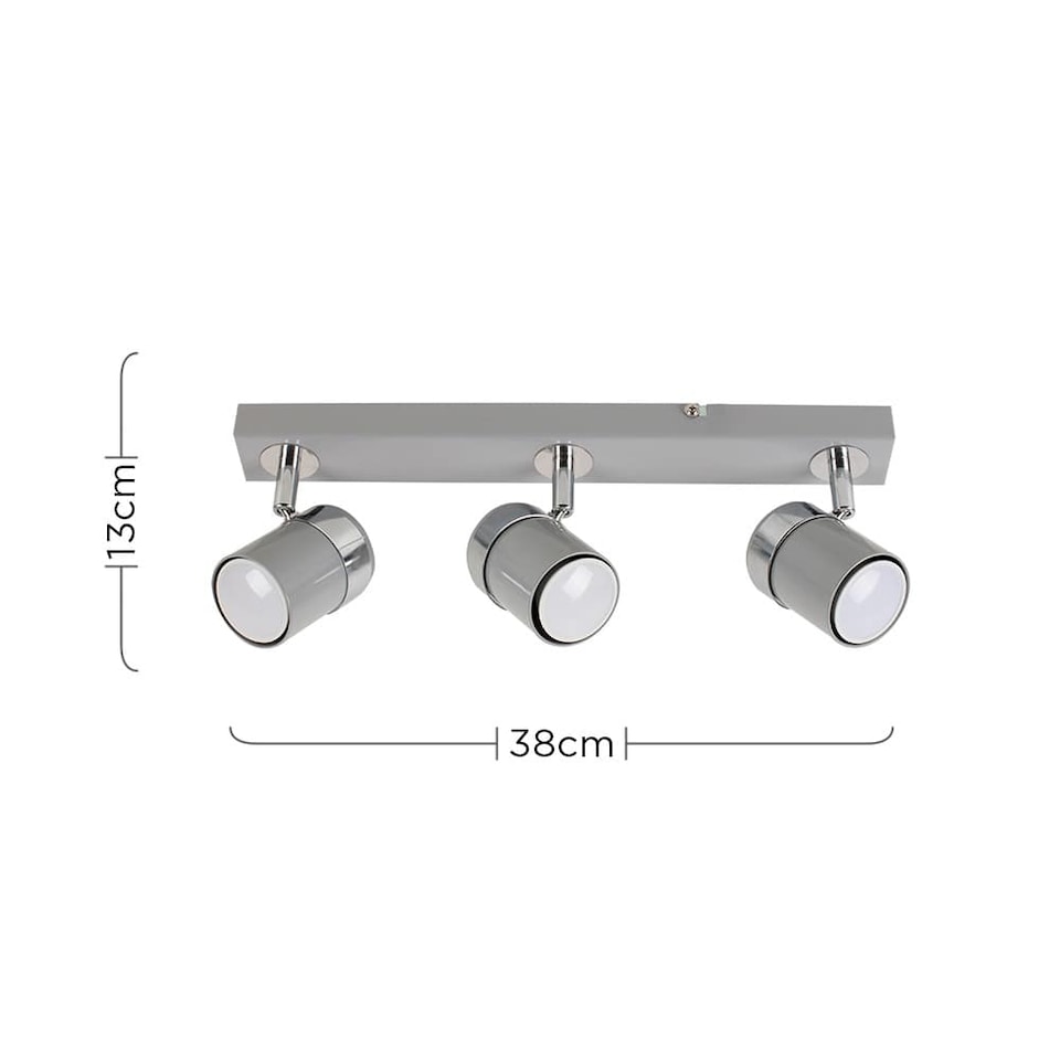 image 1 of ValueLights 3 Way Adjustable Gloss Grey & Silver Chrome Straight Bar Ceiling Spotlight Fitting - Complete with 5w LED GU10 Light Bulbs 6500K Cool White | Grey