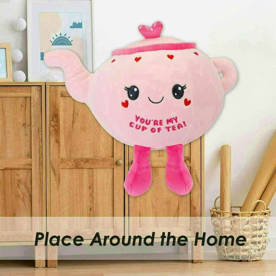image 1 of Teapot Soft Toy Cute Plushie Huggable Cuddly Stuffed Toy 25cm Pink