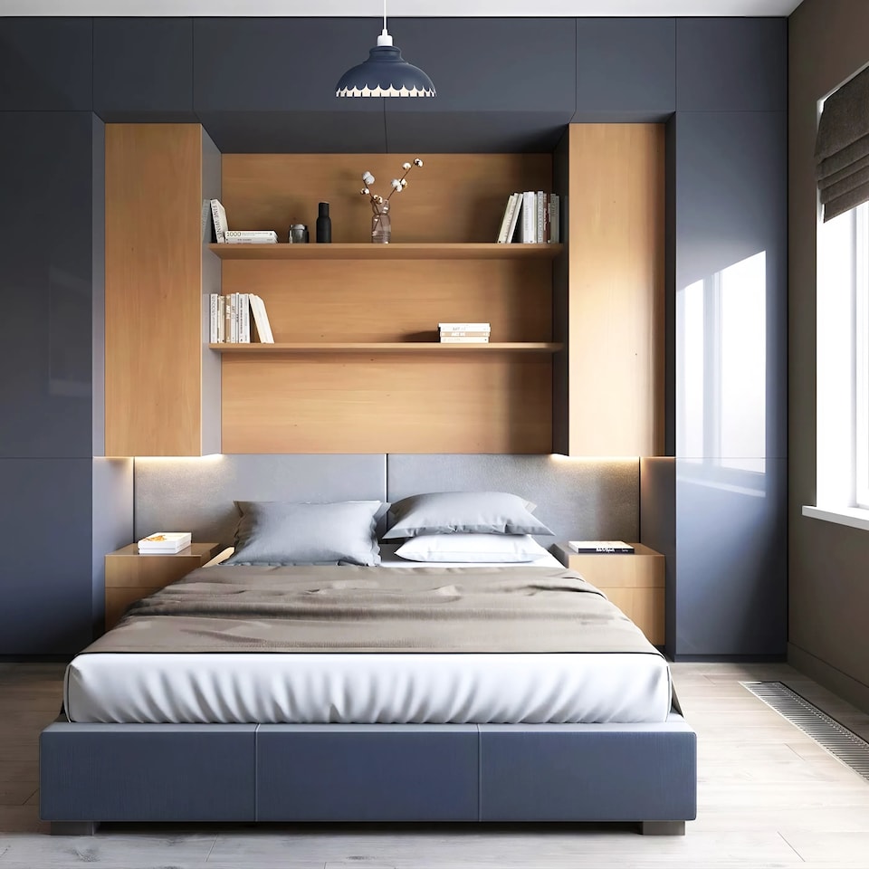 image 1 of Industrial and Modern Petal Design Navy Blue Metal Ceiling Pendant Light Shade | Blue