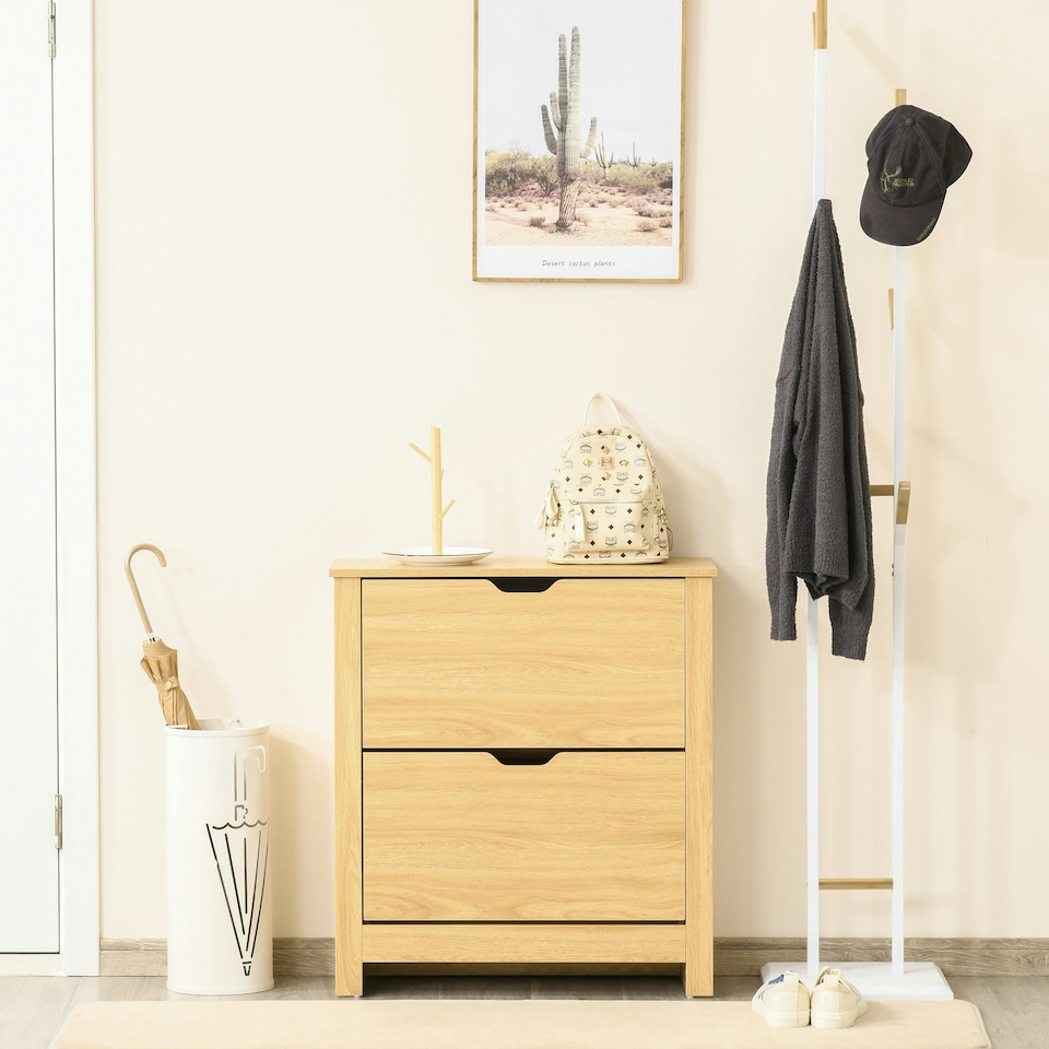 image 1 of HOMCOM 12-Shoe Storage Cabinet 4 Shelves 2 Drawers Modern Brown