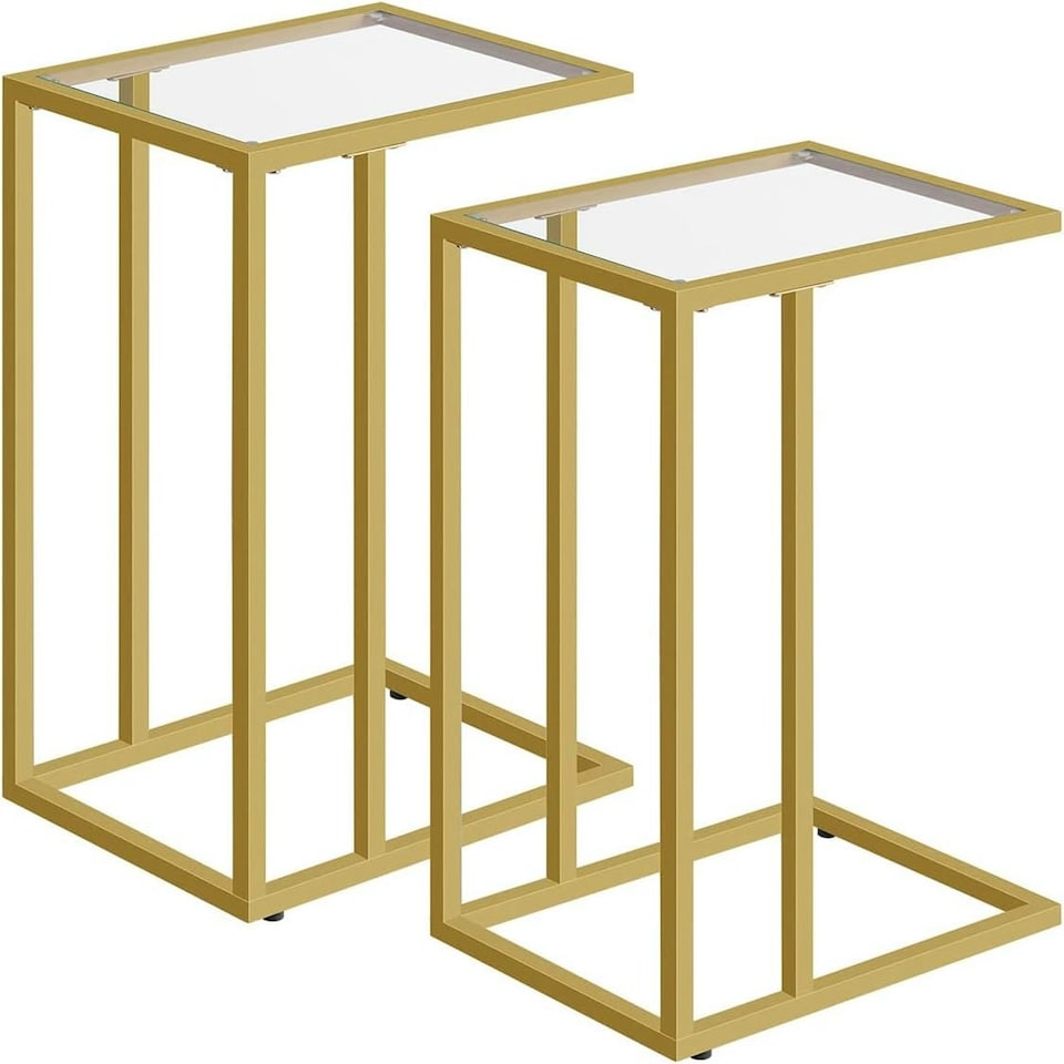image 1 of Set of 2 Tempered Glass Sofa Side Table Gold