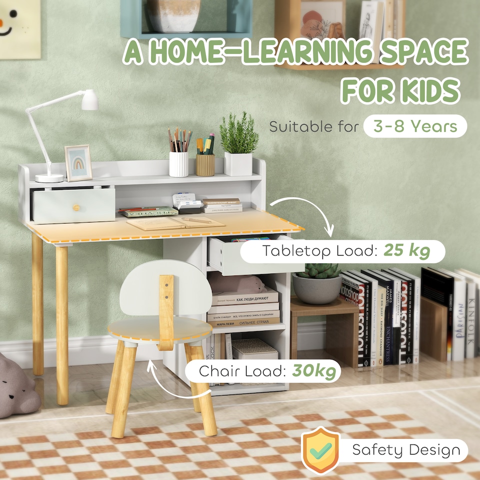 image 1 of AIYAPLAY Kids Desk and Chair Set for Studying, Reading, Drawing, Green