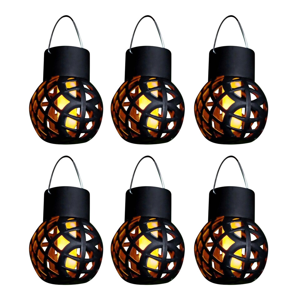 image 1 of Gardenwize Pack of 6 Solar Powered Hanging Dancing Flame Lantern Light Black