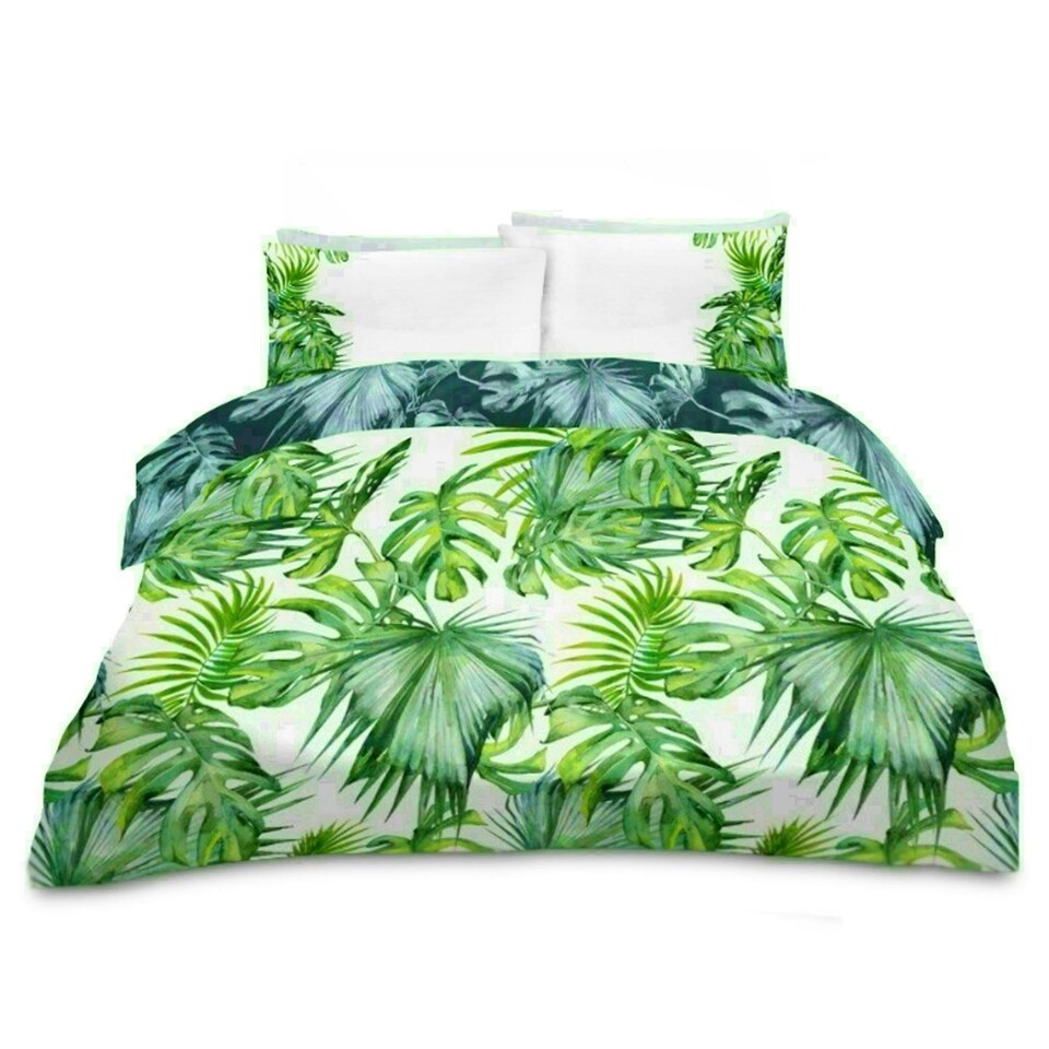 image 1 of Tropical Leaf Printed Duvet Cover Set Reversible Polycotton Beddings Multi | King