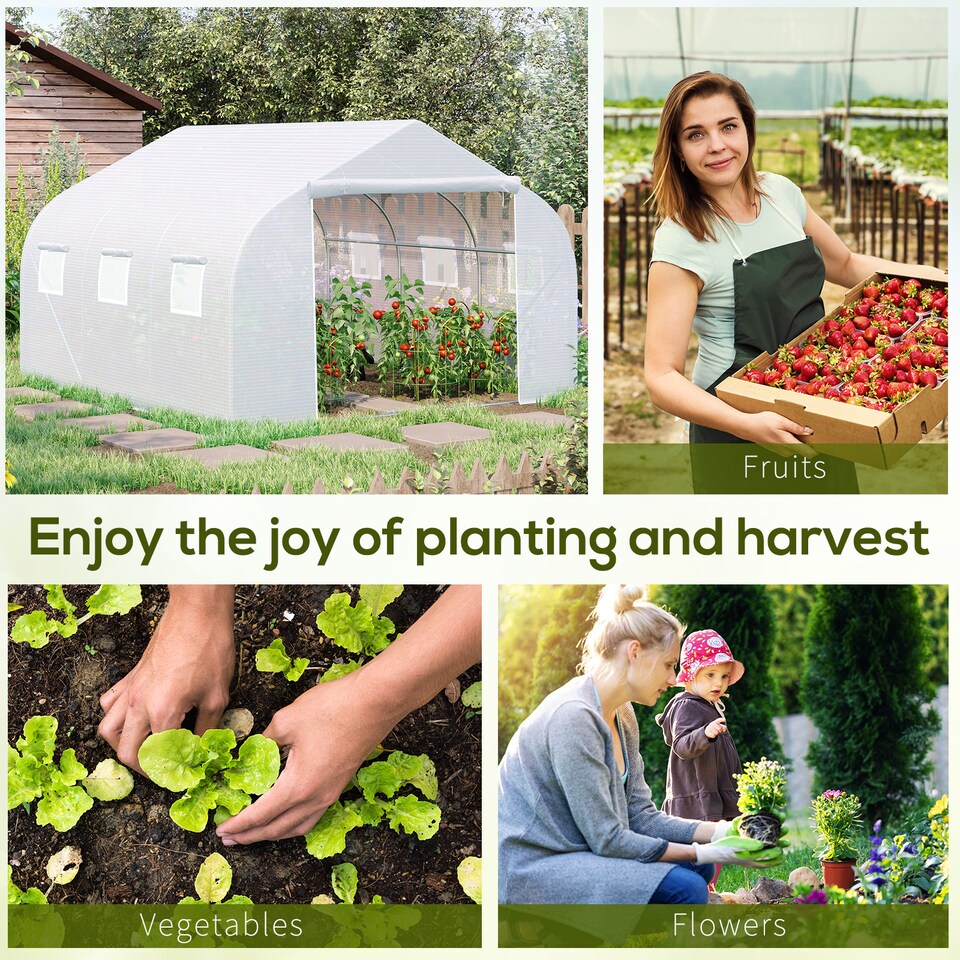 image 1 of Outsunny Walk-In Polytunnel Greenhouse w Roll Up Door Windows, 3.5x3x2 m White