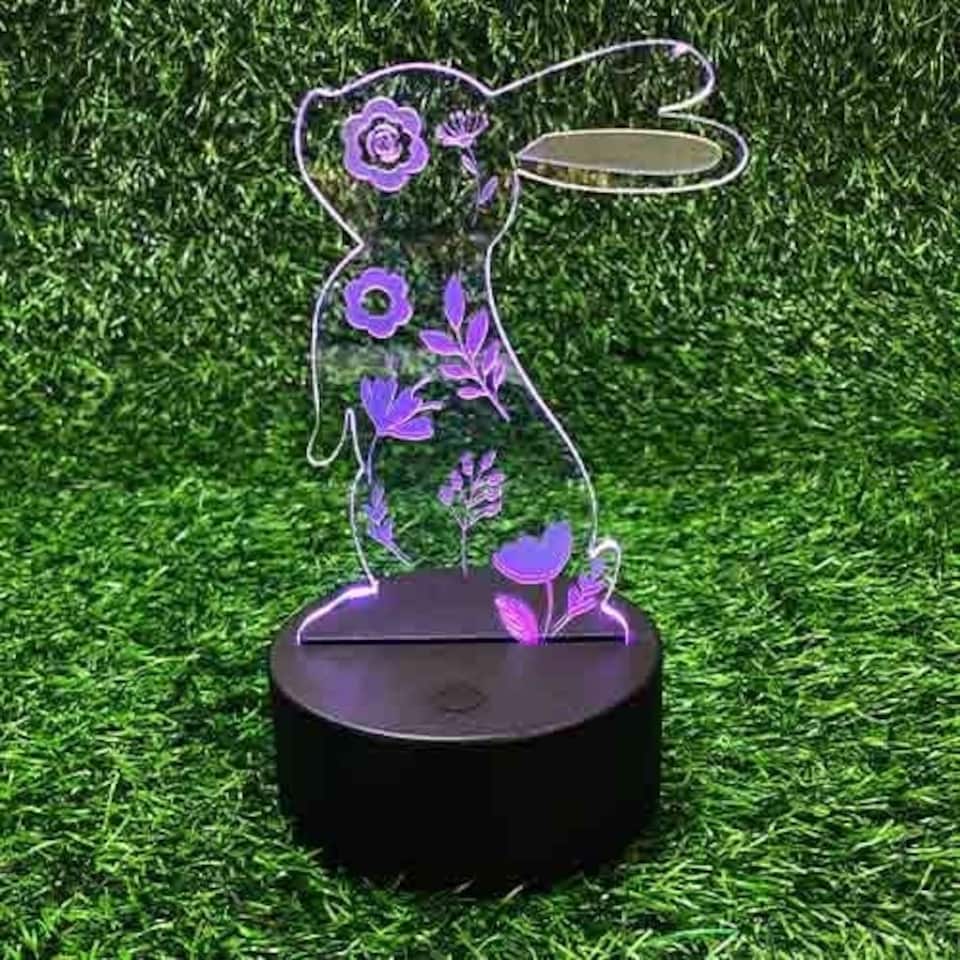 image 1 of Easter Floral Bunny Clear Acrylic Sign with LED Light Base