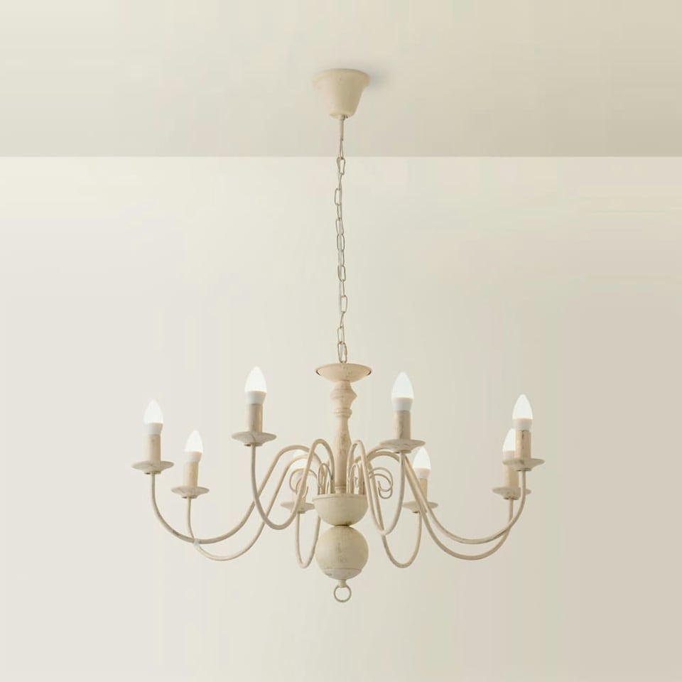 image 1 of ValueLights Traditional Style 8 Way White Distressed Ceiling Light Chandelier Fitting | Cream