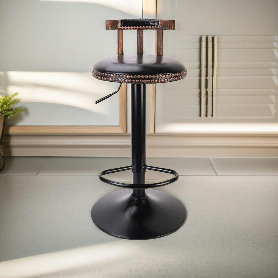 image 1 of 2PC Vintage Style Height Adjustable 360 Swivel Barstools Set Black Black