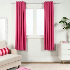 OHS Plain Dyed Thermal Insulated Panel Pair Ring Top Blackout Eyelet Curtains, 46x54" | Pink