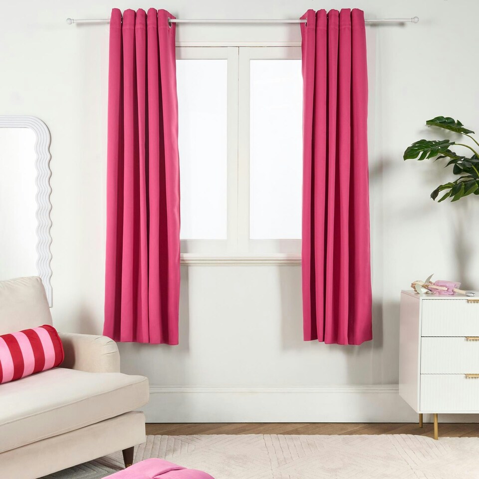 image 1 of OHS Plain Dyed Thermal Insulated Panel Pair Ring Top Blackout Eyelet Curtains, 46x54" | Pink
