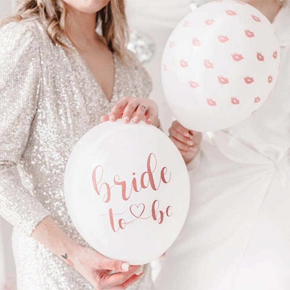image 1 of White Pink & Rose Gold Bride To Be Latex Balloons 30cm / 12 in - Pack of 6