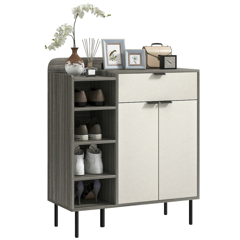 image 1 of HOMCOM Hallway Shoe Cabinet with 3 Adjustable Shelves Graphite Wood Effect