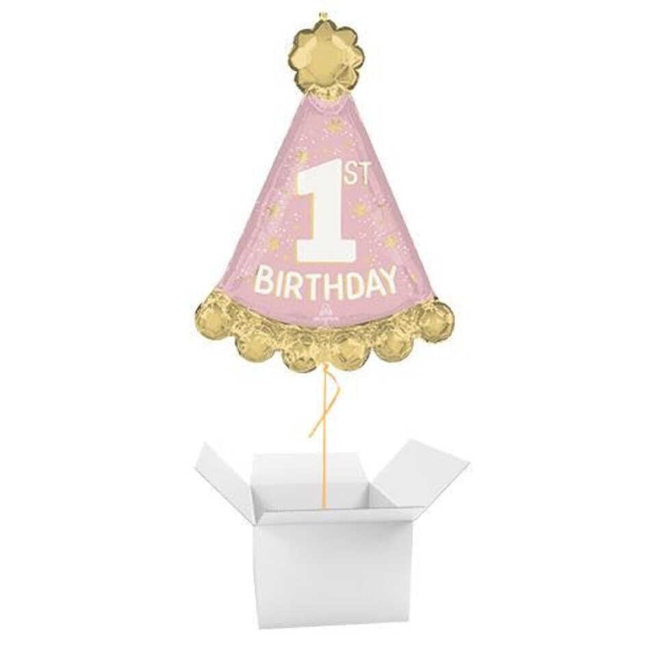 Little Miss 1st Birthday Party Hat Giant Helium Foil Balloon - Inflated Balloon in a Box