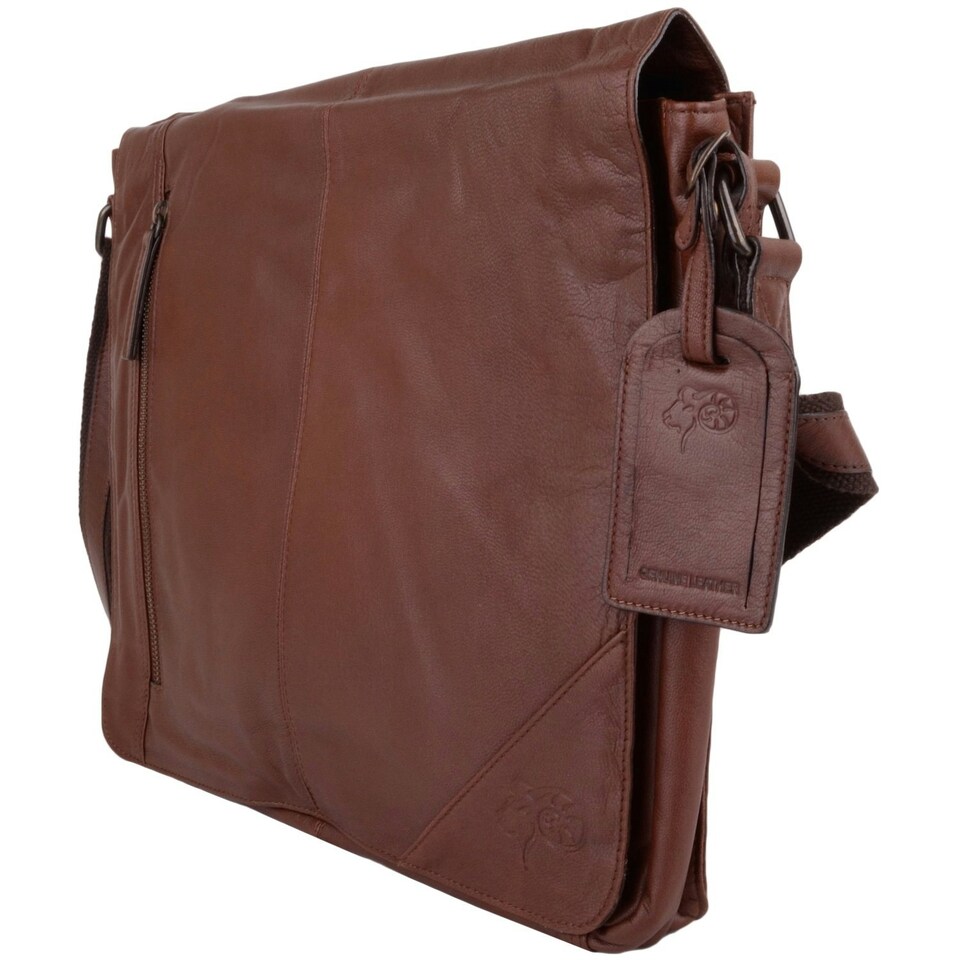 image 1 of Super Soft Premium Large Leather Messenger Bag Brown | Tan