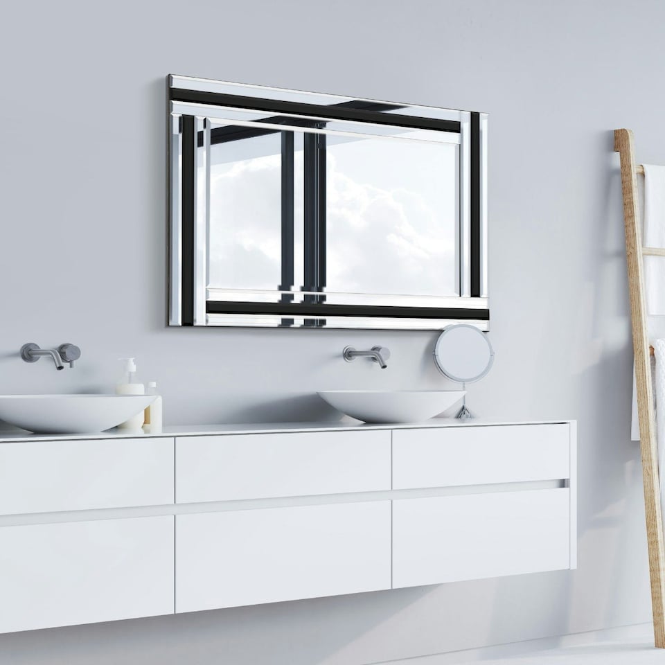 image 1 of Dalton Black All Glass Mirror 90 x 60 CM Black
