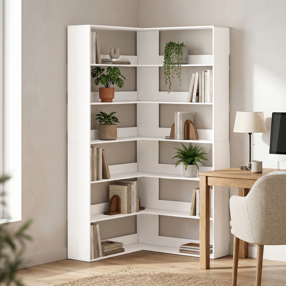 image 1 of HOMCOM 7 Tiers Corner Bookshelf, L-Shaped