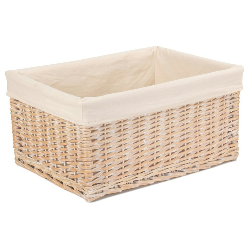 image 1 of Wicker Small White Lined Storage Basket | White | White