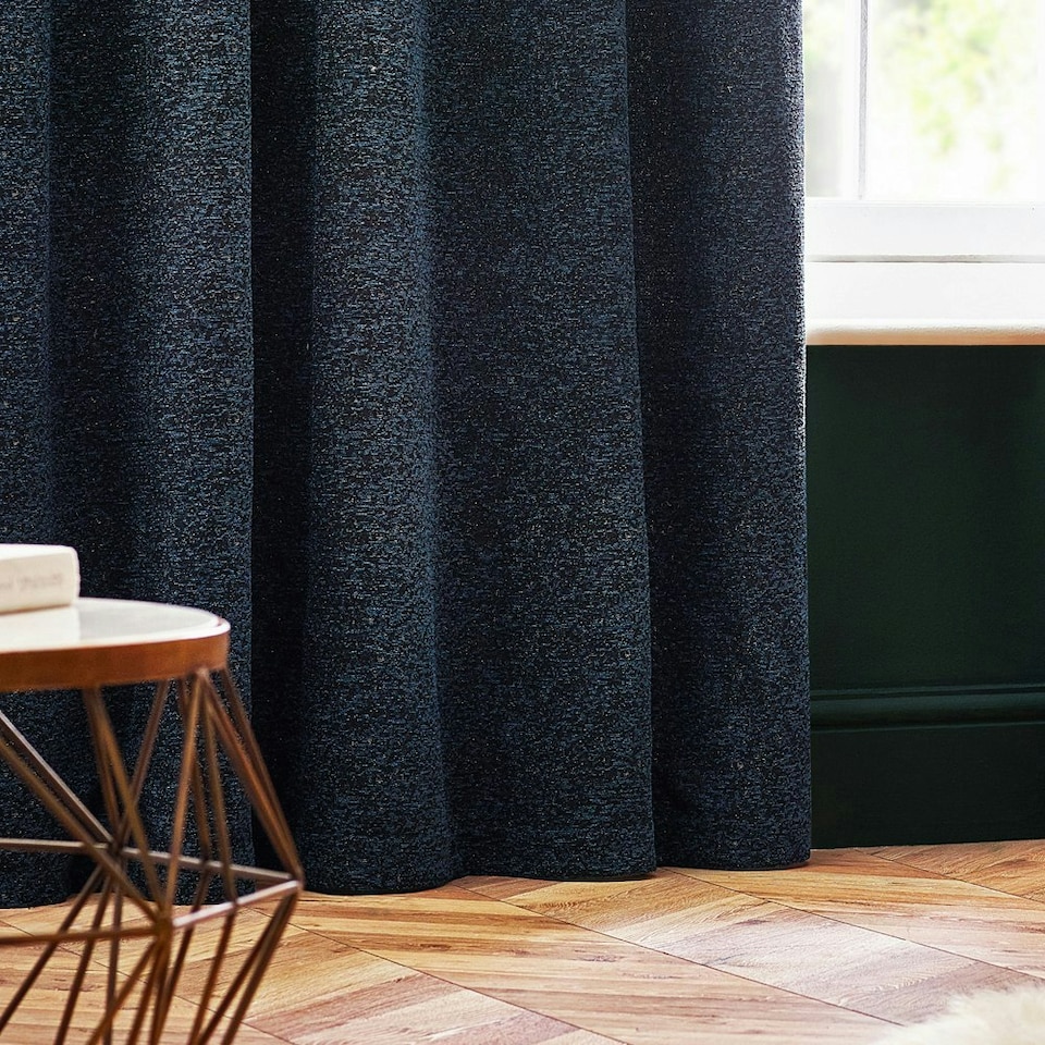 image 1 of Paoletti Galaxy Chenille Navy Eyelet Curtains 229 x 137cm