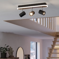 EGLO Rimbocchi Natural Wood & Steel Modern 3 Light Spotlight
