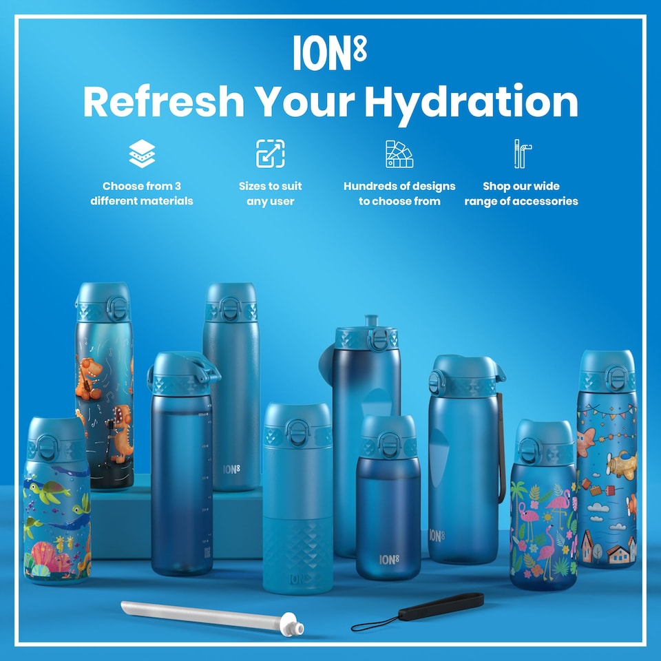 image 1 of Leak Proof Slim Water Bottle, BPA Free, 500ml (18oz) | Blue | Blue With Straw | One Size