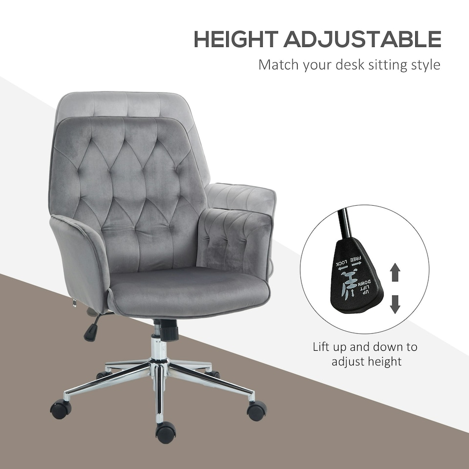 image 1 of Vinsetto Swivel Computer Chair with Arms, Modern Style Tufted, Dark Grey