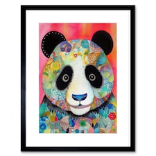 Panda Spirit Animal Portrait Folk Art Watercolour Painting 9x7" Black Framed Wall Art Print