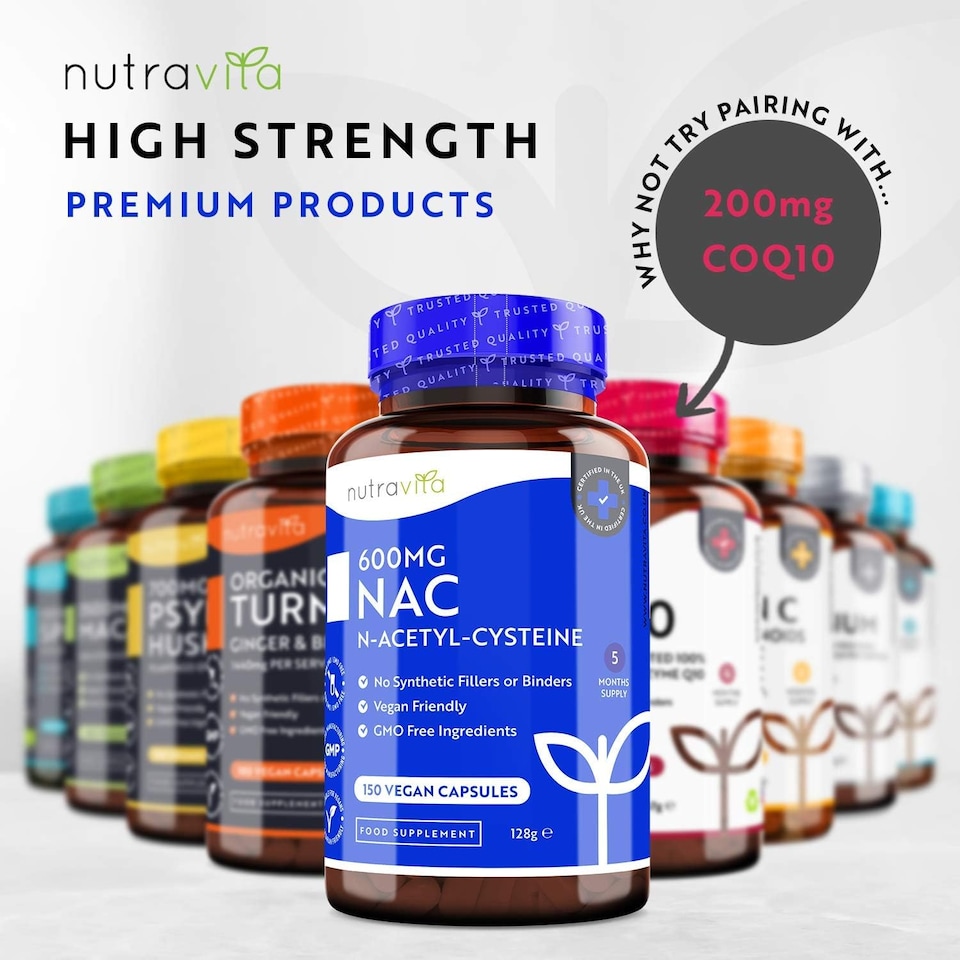image 1 of Nutravita NAC N-Acetyl-Cysteine 600mg - High Bioavailability NAC Supplement - N Acetyl Cysteine Amino Acid - Made in The UK - 150 Vegan Capsules