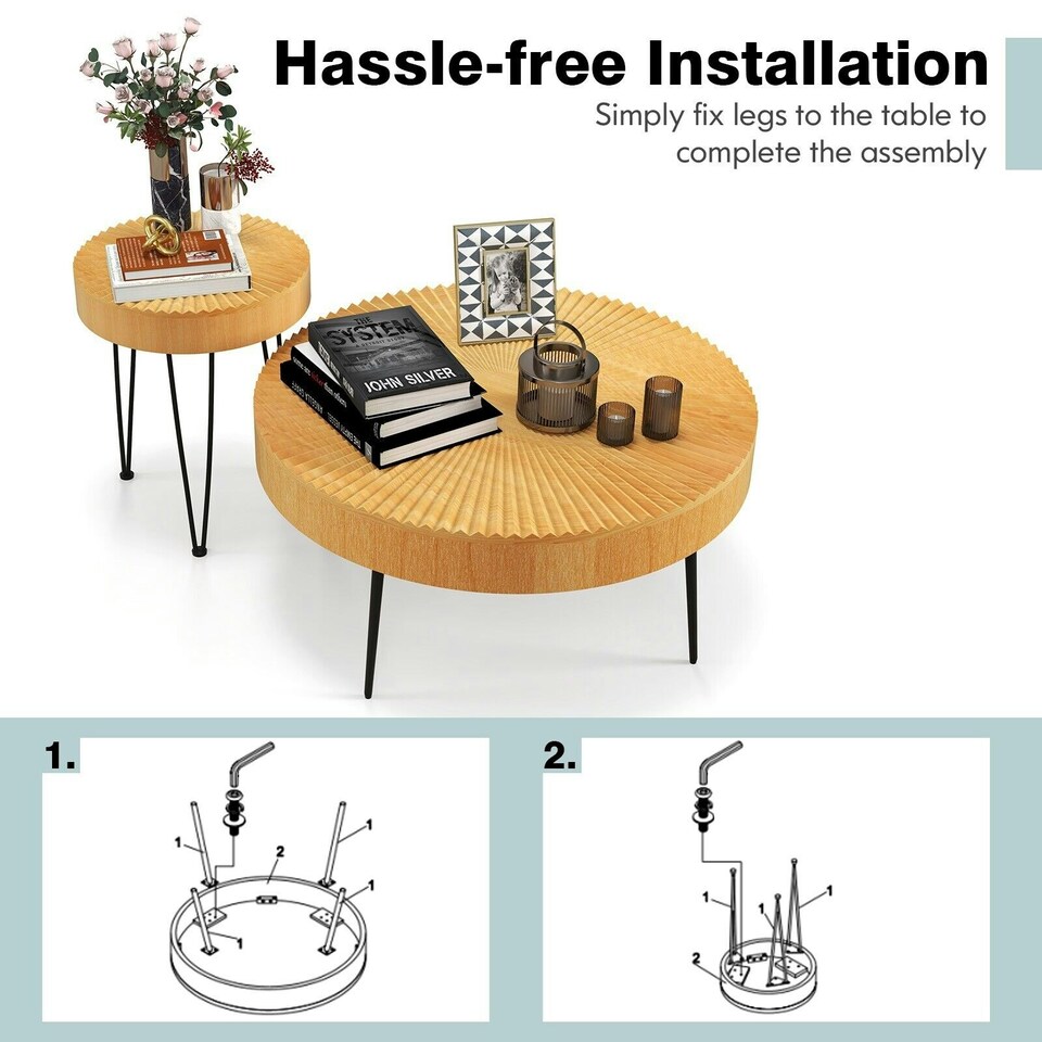 image 1 of COSTWAY 2PCS Round Nesting Tables Accent Coffee Tables Brown