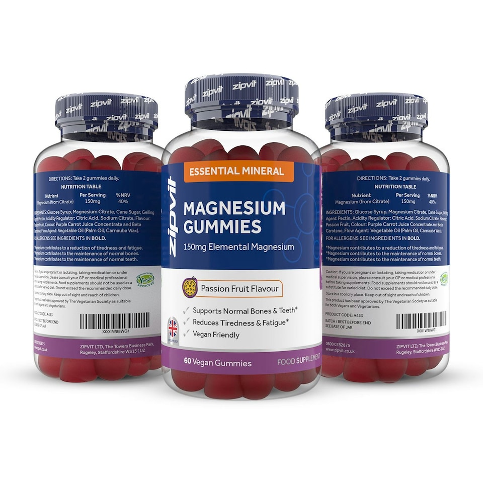 image 1 of Zipvit Magnesium Gummies, Energy, Muscle & Nerve Support, Passion Fruit Flavour, 60 Vegan Gummies, 1-Month Supply