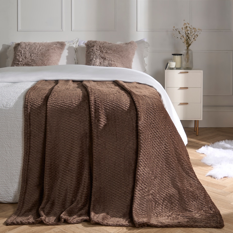image 1 of OHS Soft Faux Fur Waffle Throw Blanket